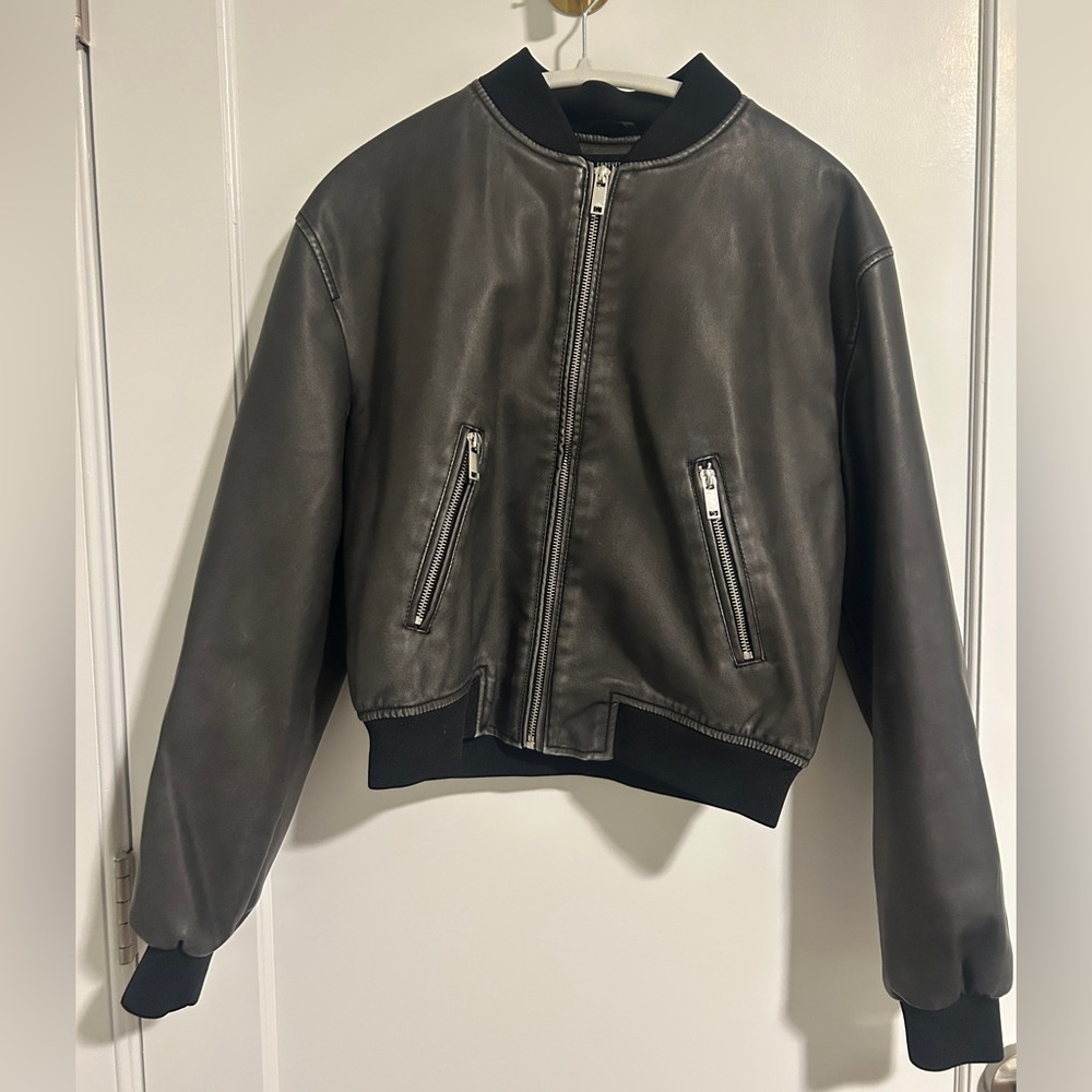 Black Leather Bomber Jacket